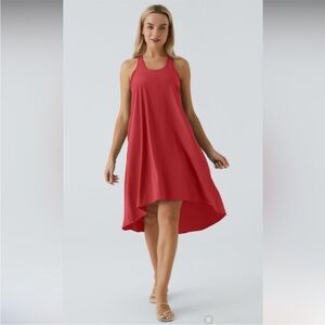 Halara Breezeful Racerback Pocket Dress Kapok Red High Low Midi Flowy Sz L